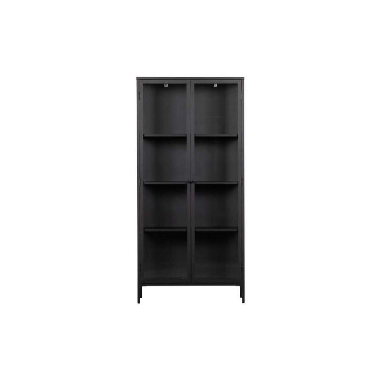 Black metal bookcase with store glass doors