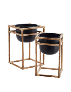 Madam Stoltz Set of 2 Bamboo & Iron Plant Stands from Accessories for the Home