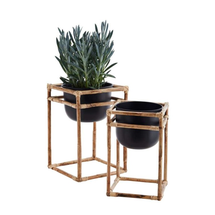 Madam Stoltz Set of 2 Bamboo & Iron Plant Stands from Accessories for the Home Madam Stoltz Set of 2 Bamboo & Iron Plant Stands from Accessories for the Home
