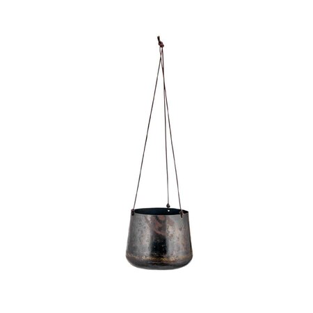 Indoor hanging plant pot made from reclaimed iron and hung with leather string 2