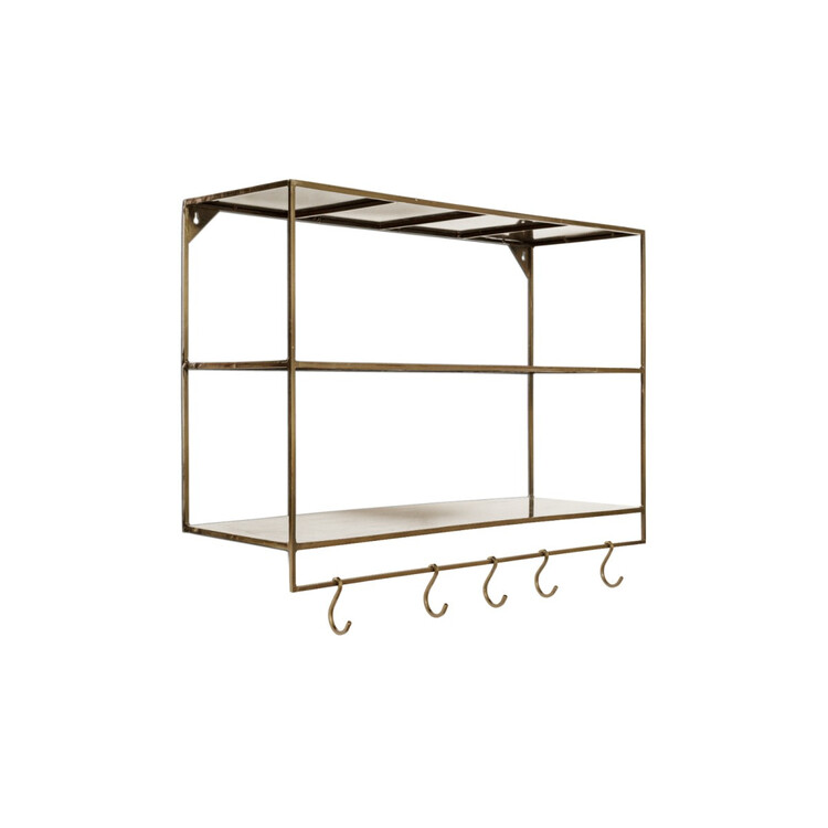 Meghana Brass Wall Shelf with Hooks from Accessories for the Home Meghana Brass Wall Shelf with Hooks from Accessories for the Home
