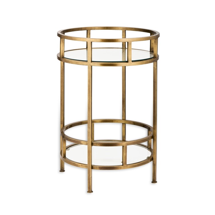 Nakuru Brass and Glass Circular Drinks Table from Accessories for the Home Nakuru Brass and Glass Circular Drinks Table from Accessories for the Home