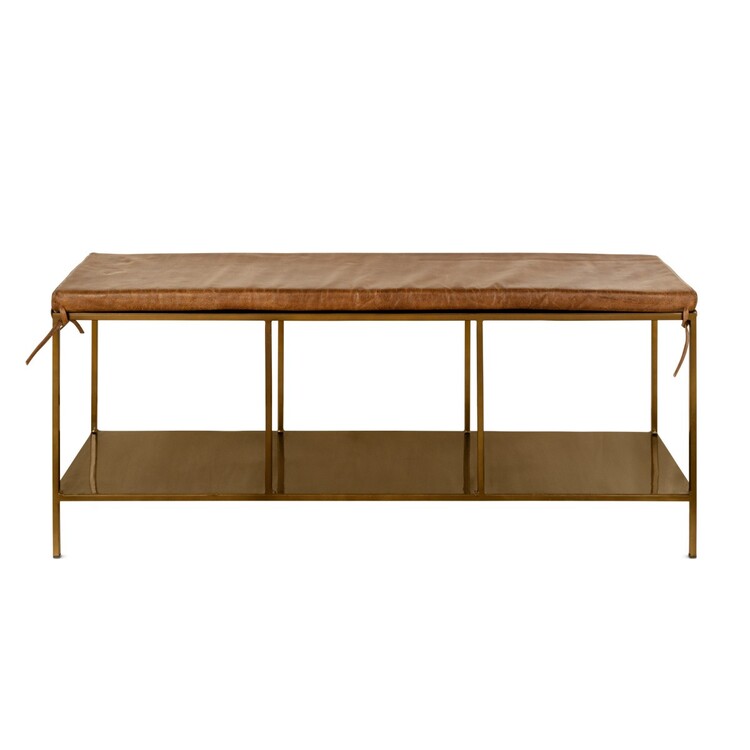 Mahi Brass & Tan Leather Bench from Accessories for the Home