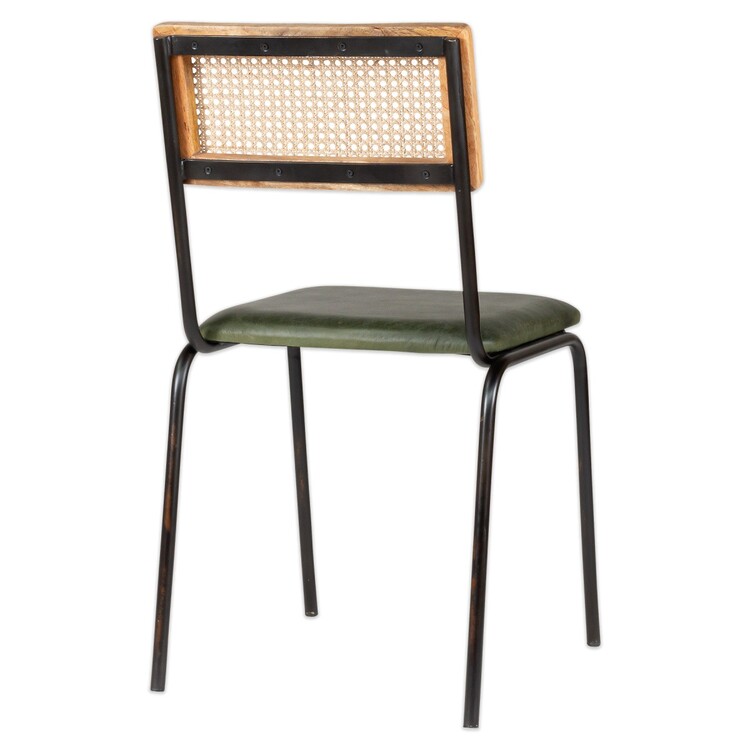 Iswa Green Leather and Rattan Dining Chair from Accessories for the Home Iswa Green Leather and Rattan Dining Chair from Accessories for the Home