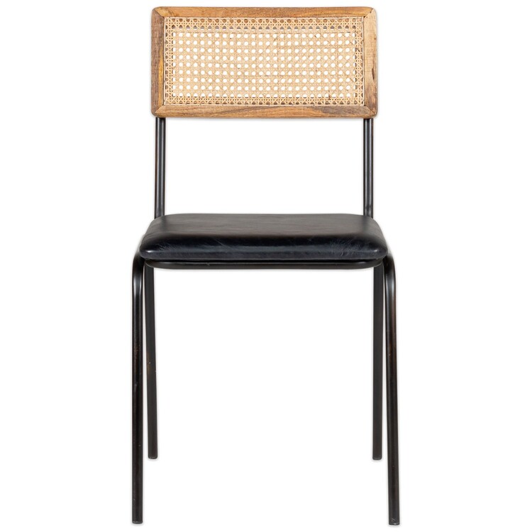 Iswa Black Leather and Rattan Dining Chair from Accessories for the Home Iswa Black Leather and Rattan Dining Chair from Accessories for the Home