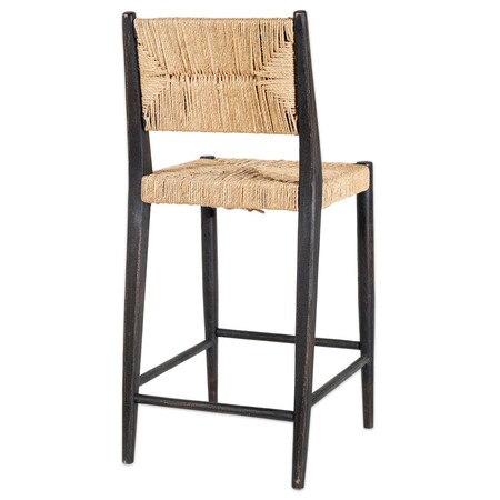 Lohanda Black Acacia Wood and Grass Counter Stool from Accessories for the Home 2