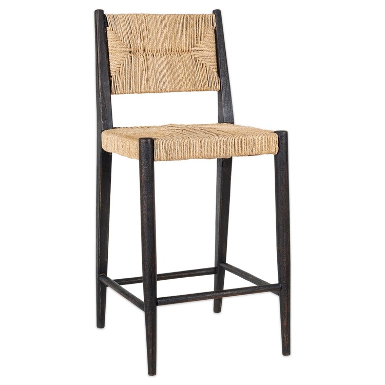 Lohanda Black Acacia Wood and Grass Counter Stool from Accessories for the Home Lohanda Black Acacia Wood and Grass Counter Stool from Accessories for the Home