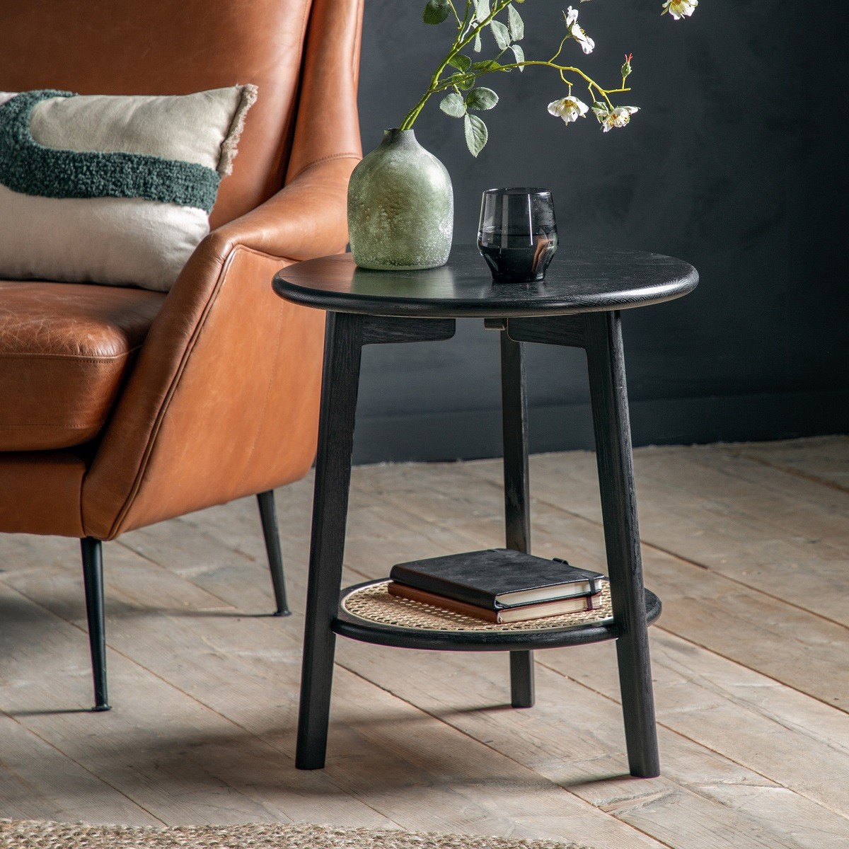 Stella Black Wood and Rattan Bedside Table| Accessories for the Home