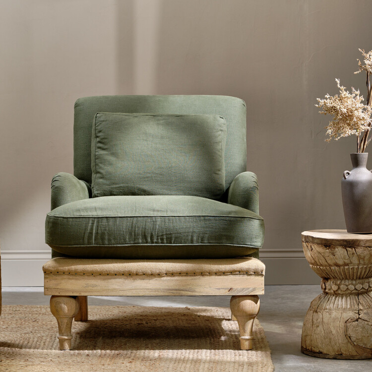 Abe Deconstructed Linen Armchair in Olive from Accessories for the Home