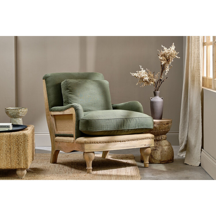Abe Deconstructed Linen Armchair in Olive from Accessories for the Home