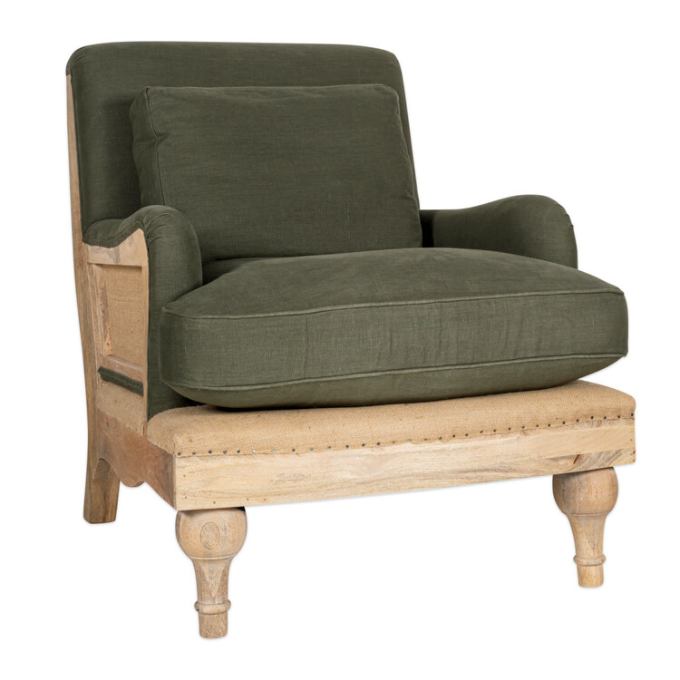 Abe Deconstructed Linen Armchair in Olive from Accessories for the Home