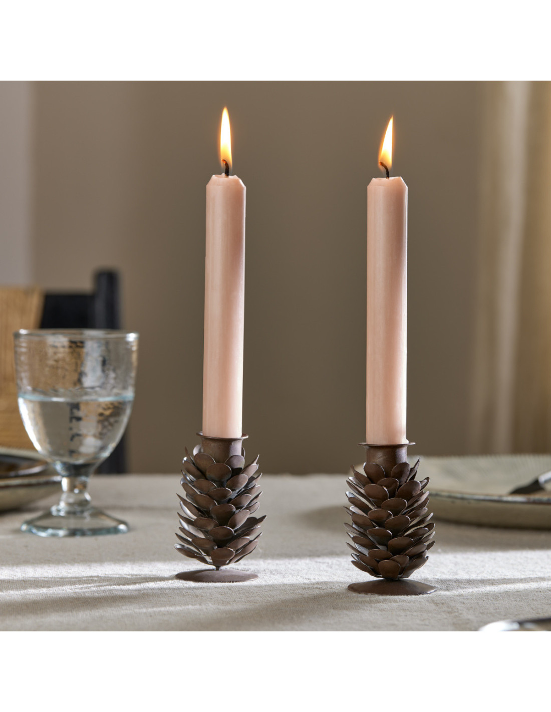  Keona Golden Pine Cone Pillar Candle Holder : Home