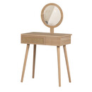 Soof Natural Wood & Rattan Drawer Dressing Table with Round Mirror and Scandi styling from Accessories for the Home