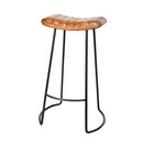 Tan Ribbed Leather and Iron Bar Stool from Accessories for the Home