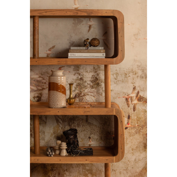 Rattle Acacia Wood Shelving Unit with S shape shelves displaying vases and books from Accessories for the Home Rattle Acacia Wood Shelving Unit with S shape shelves displaying vases and books from Accessories for the Home