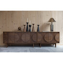 Zuiver Groove Large Walnut Sideboard displaying a candles and a lamp
