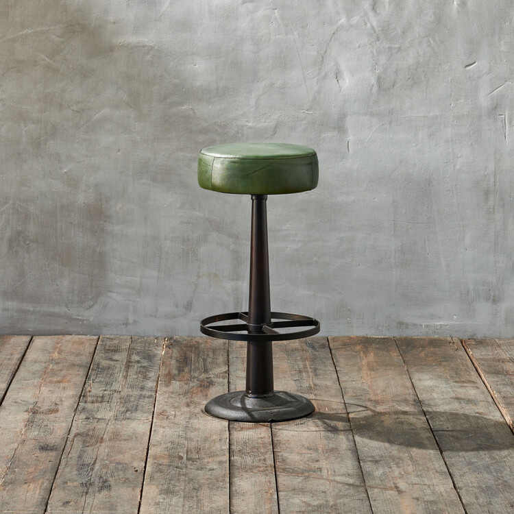 Leather and Iron Bar Stool in Chocolate Brown or Rich Green from Accessories for the Home Leather and Iron Bar Stool in Chocolate Brown or Rich Green from Accessories for the Home