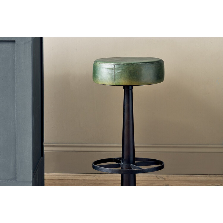Leather and Iron Bar Stool in Chocolate Brown or Rich Green from Accessories for the Home Leather and Iron Bar Stool in Chocolate Brown or Rich Green from Accessories for the Home