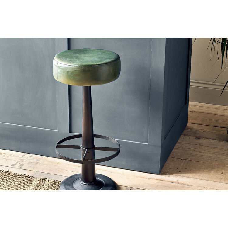 Leather and Iron Bar Stool in Chocolate Brown or Rich Green from Accessories for the Home Leather and Iron Bar Stool in Chocolate Brown or Rich Green from Accessories for the Home