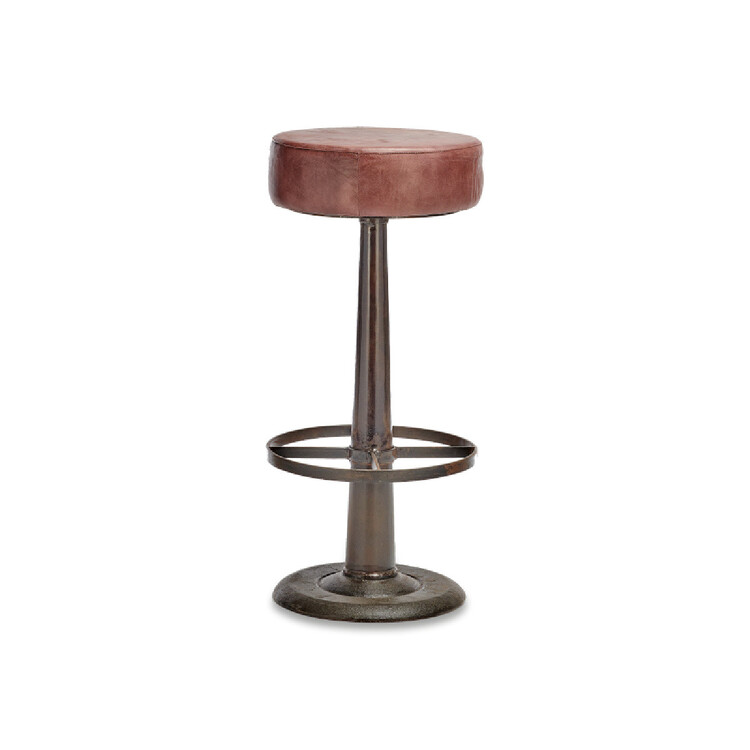 Leather and Iron Bar Stool in Chocolate Brown or Rich Green from Accessories for the Home