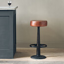 Leather and Iron Bar Stool in Chocolate Brown or Rich Green from Accessories for the Home