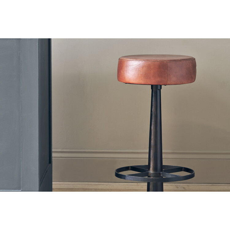 Leather and Iron Bar Stool in Chocolate Brown or Rich Green from Accessories for the Home