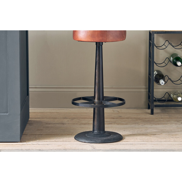 Leather and Iron Bar Stool in Chocolate Brown or Rich Green from Accessories for the Home