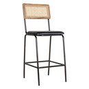 Iswa Aged Black Leather and Rattan Counter Stool from Accessories for the Home