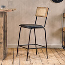 Iswa Aged Black Leather and Rattan Counter Stool from Accessories for the Home