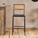 Iswa Aged Black Leather and Rattan Counter Stool from Accessories for the Home