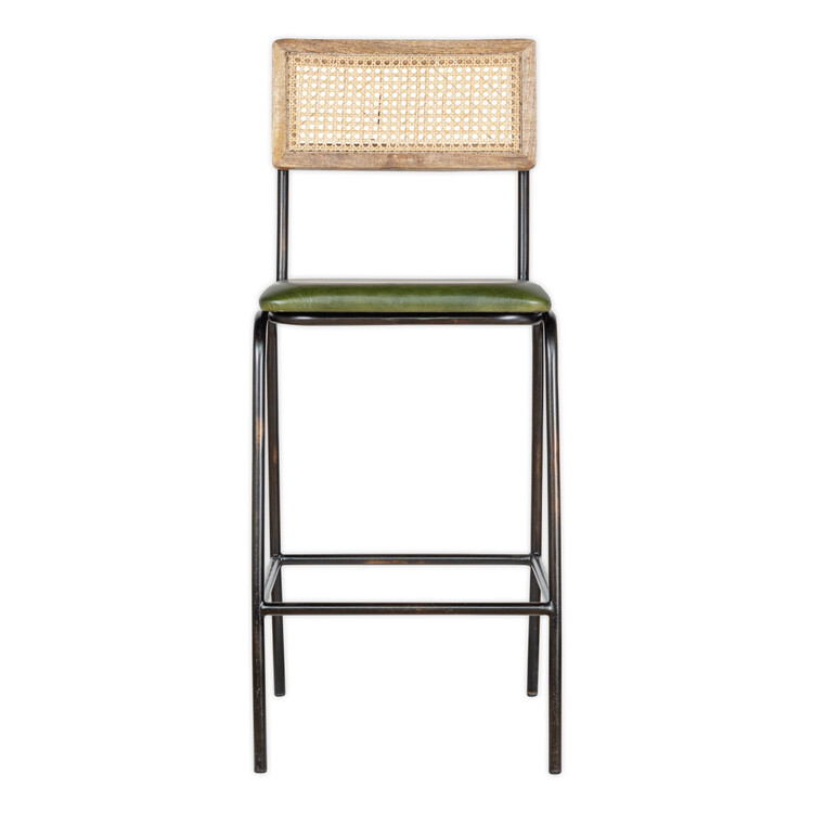 Iswa Rich Green Leather and Rattan Counter Stool from Accessories for the Home Iswa Rich Green Leather and Rattan Counter Stool from Accessories for the Home