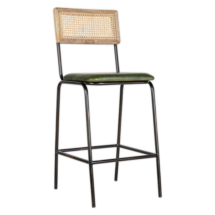Iswa Rich Green Leather and Rattan Counter Stool from Accessories for the Home Iswa Rich Green Leather and Rattan Counter Stool from Accessories for the Home