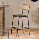 Iswa Rich Green Leather and Rattan Counter Stool from Accessories for the Home