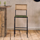 Iswa Rich Green Leather and Rattan Counter Stool from Accessories for the Home