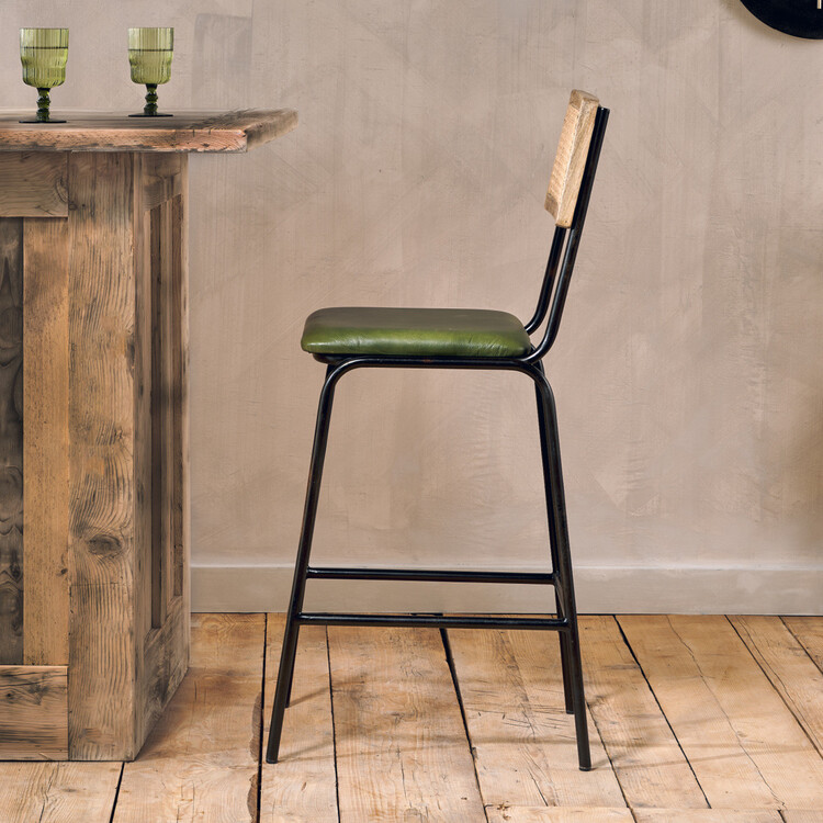 Iswa Rich Green Leather and Rattan Counter Stool from Accessories for the Home Iswa Rich Green Leather and Rattan Counter Stool from Accessories for the Home