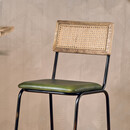 Iswa Rich Green Leather and Rattan Counter Stool from Accessories for the Home
