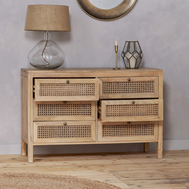 Kanz Mango Wood and Cane Chest of Drawers from Accessories for the Home