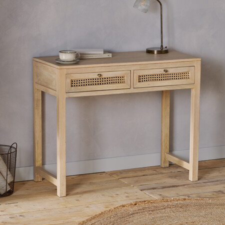 Wood and deals cane console table