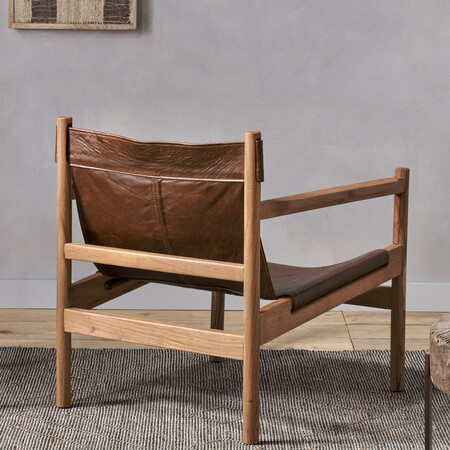 Dalibar Tan Leather and Acacia Wood Lounger from Accessories for the Home 2