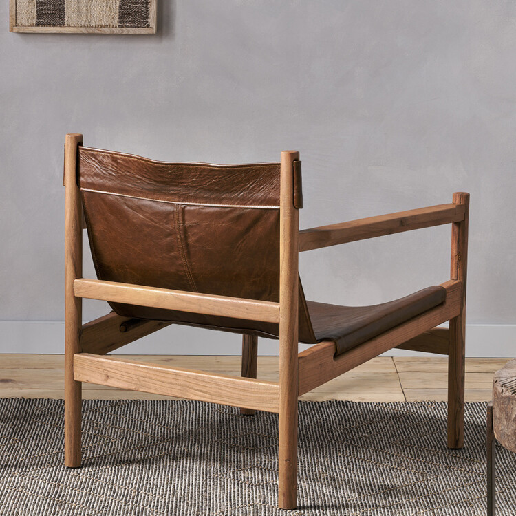 Dalibar Tan Leather and Acacia Wood Lounger from Accessories for the Home