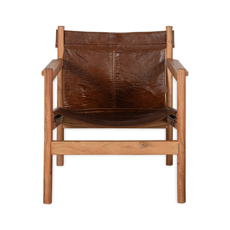 Dalibar Tan Leather and Acacia Wood Lounger from Accessories for the Home