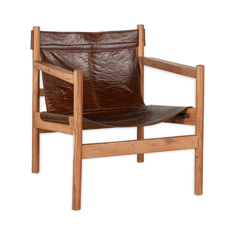 Dalibar Tan Leather and Acacia Wood Lounger from Accessories for the Home
