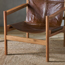 Dalibar Tan Leather and Acacia Wood Lounger from Accessories for the Home