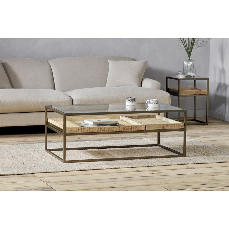 Luzon Brass & Mango Wood Display Coffee Table from Accessories for the Home Luzon Brass & Mango Wood Display Coffee Table from Accessories for the Home