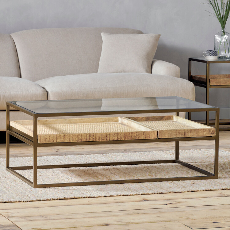 Luzon Brass & Mango Wood Display Coffee Table from Accessories for the Home Luzon Brass & Mango Wood Display Coffee Table from Accessories for the Home