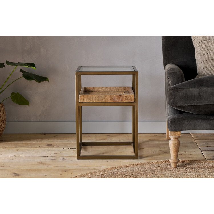 Luzon Brass & Mango Wood Display Side Table from Accessories for the Home