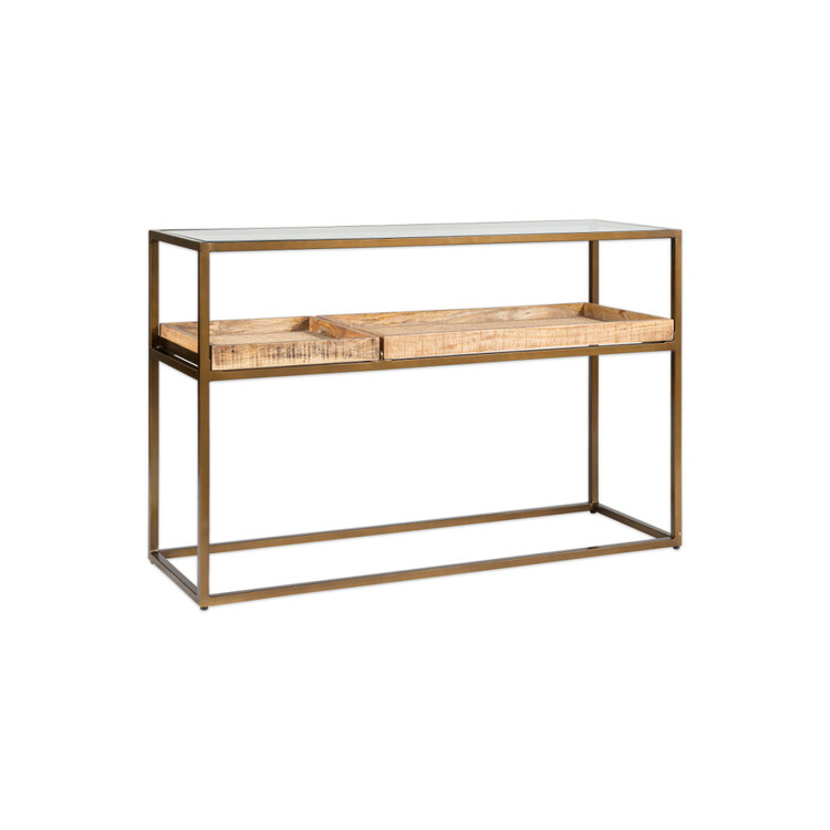 Luzon Brass & Mango Wood Display Console Table from Accessories for the Home Luzon Brass & Mango Wood Display Console Table from Accessories for the Home