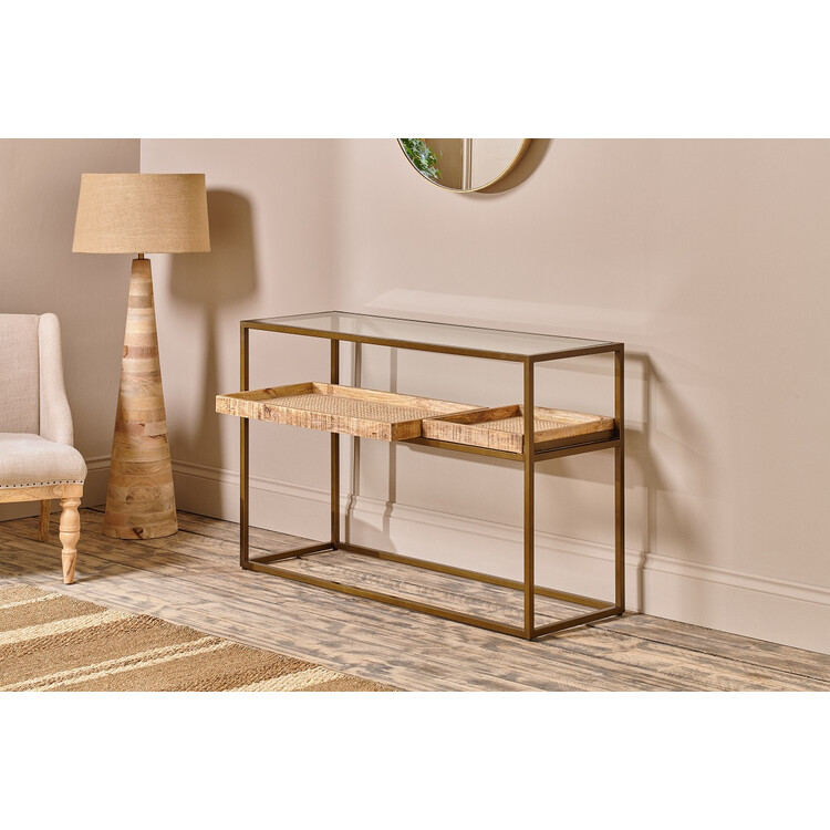 Luzon Brass & Mango Wood Display Console Table from Accessories for the Home Luzon Brass & Mango Wood Display Console Table from Accessories for the Home