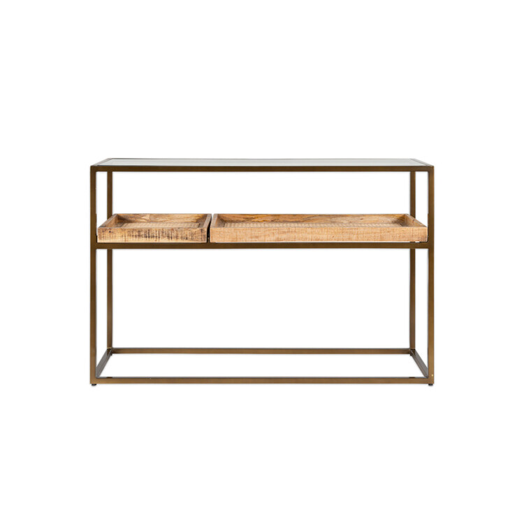 Luzon Brass & Mango Wood Display Console Table from Accessories for the Home Luzon Brass & Mango Wood Display Console Table from Accessories for the Home