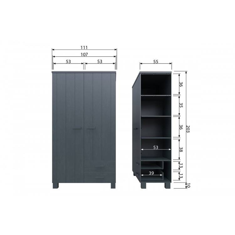 Dennis Solid Pine Wardrobe with 2 Drawers from Accessories for the Home